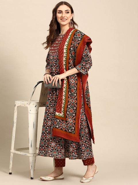 

Prakhya Women Navy Blue Ethnic Embroidered Pure Cotton Kurta with Trousers & Dupatta