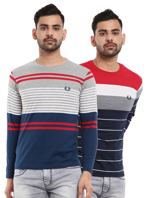 

V-Mart Men Multicoloured & Multicoloured Floral Striped Slim Fit T-shirt, Multi