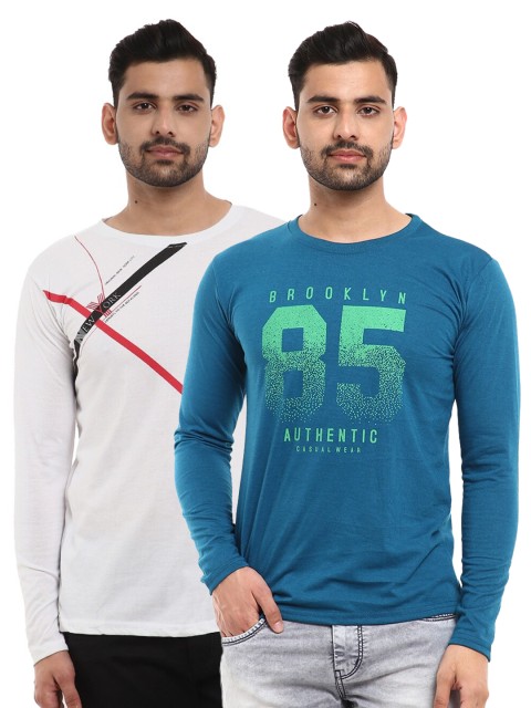 

V-Mart Men Pack of 2 Pure Cotton Printed T-shirts, Blue