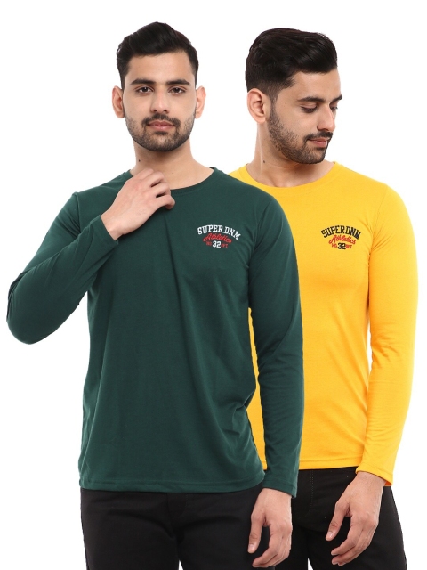 

V-Mart Men Pack of 2 Pure Cotton Slim Fit T-shirt, Green