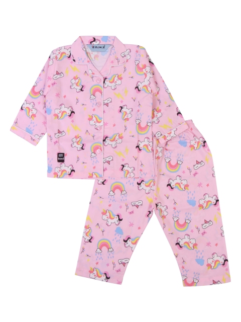 

Enfance Unisex Kids Pink & Yellow Printed Pure Cotton Night suit