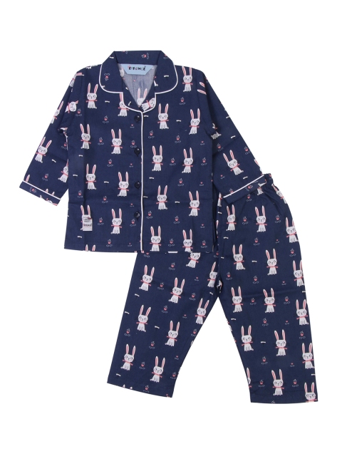 

Enfance Kids Navy Blue & White Printed Pure Cotton Night suit