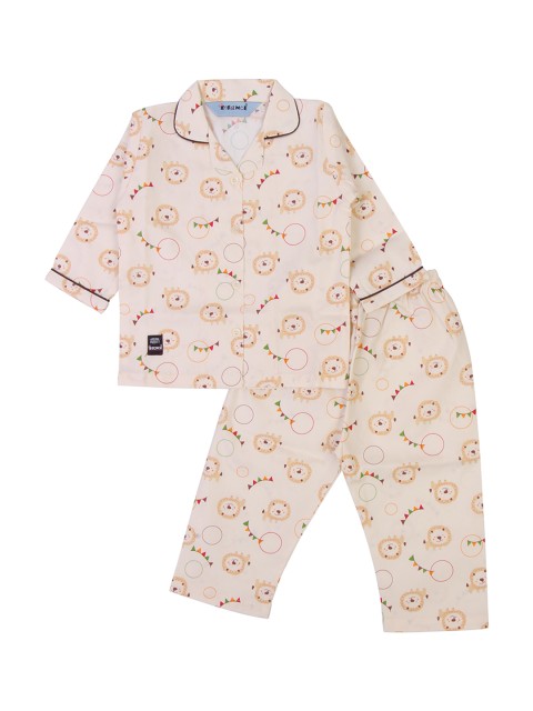 

Enfance Kids Cream-Coloured & Green Printed Cotton Night suit