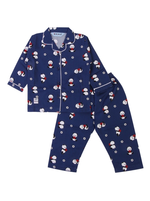 

Enfance Unisex Kids Navy Blue & White Printed Pure Cotton Night suit