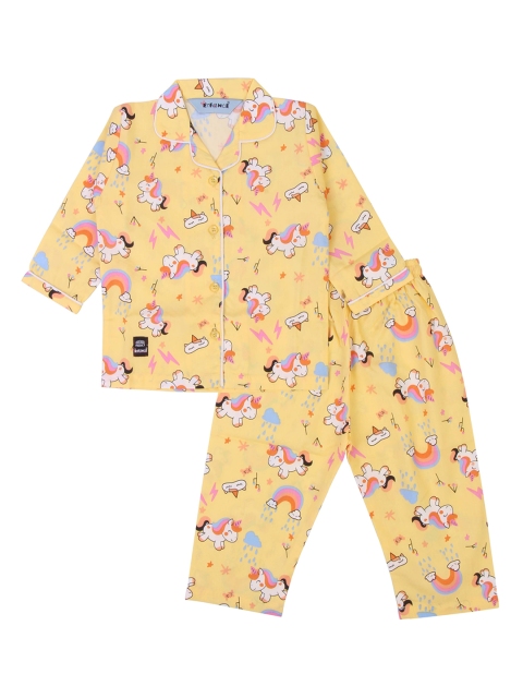 

Enfance Kids Yellow & Blue Unicorn Printed Pure Cotton Night Suit