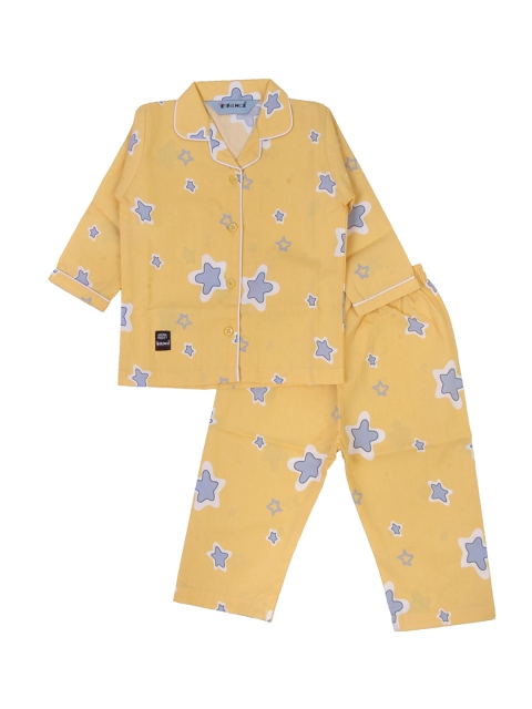 

Enfance Unisex Kids Yellow & Blue Printed Pure Cotton Night suit