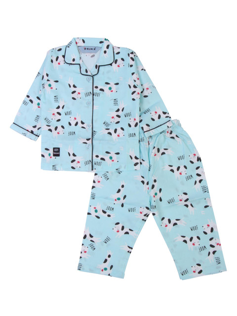 

Enfance Kids Blue & White Printed Pure Cotton Night suit