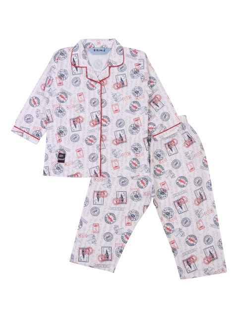 

Enfance Kids White & Red Printed Cotton Night suit