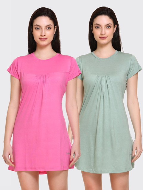 

Obaan Women Pink & Green Pack Of 2 Cotton Nightdress