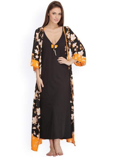 

Clovia Black Nightdress with Robe NS0744P02