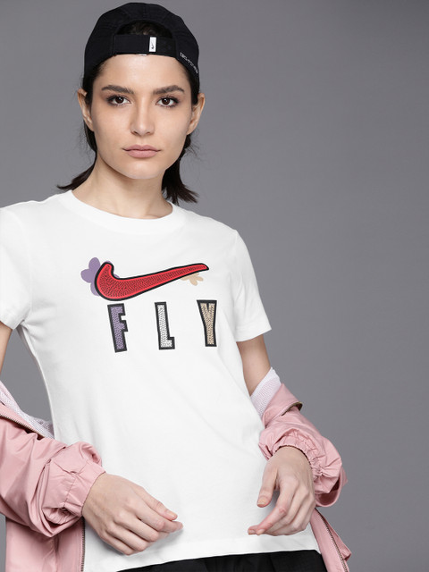 

Nike Women White Brand Logo Printed T-shirt