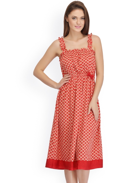 

Clovia Red Printed Nightdress NS0756P09