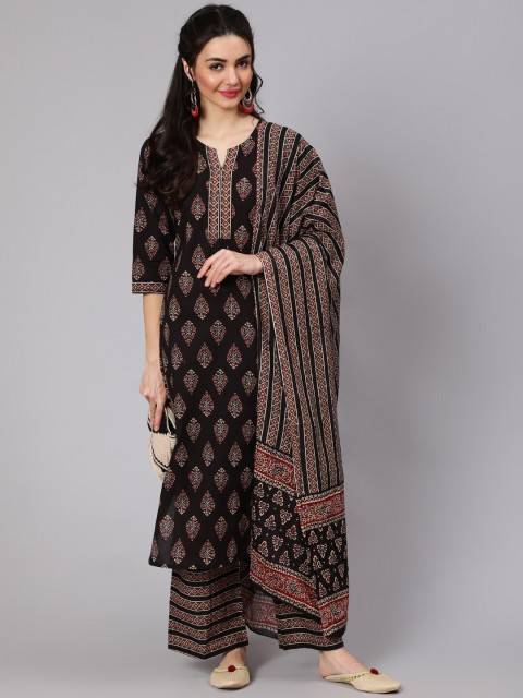 

Nayo Women Black Ethnic Motif Printed Kurta With Palazzo And With Dupatta