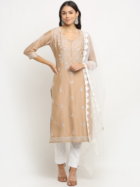 

Saksh Women Brown Made to Measure Kurta with Trousers & With Dupatta