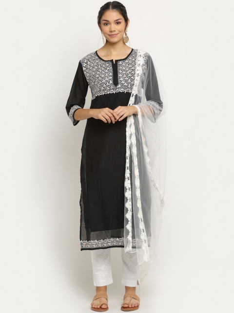 

Saksh Women Black Made to Measure Kurta with Trousers & With Dupatta