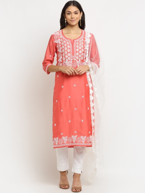 

Saksh Women Pink Made to Measure Kurta with Trousers & With Dupatta