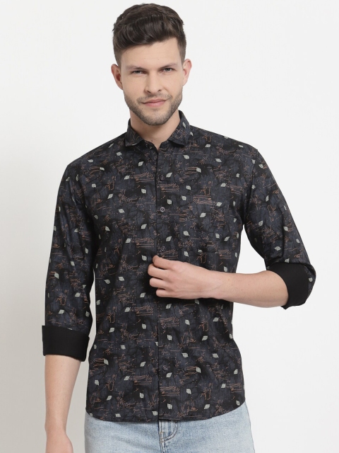

Emerals Men Black Standard Printed Party Shirt