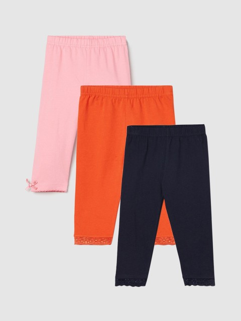 

max Girls Set of 3 Solid Ankle Length Leggings, Orange