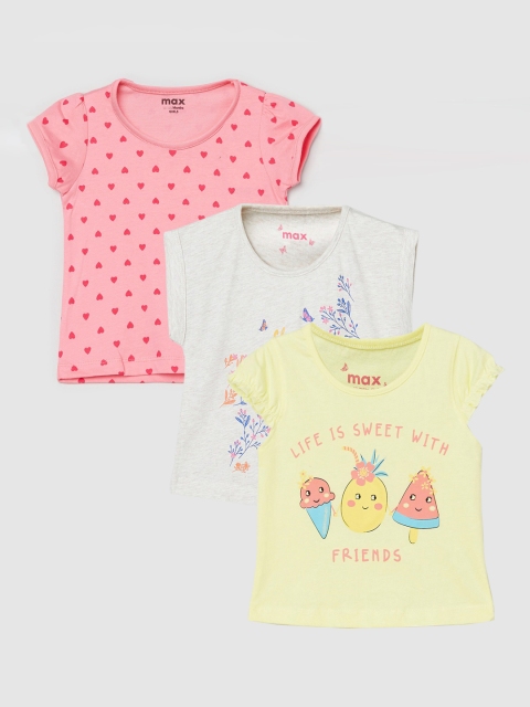 

max Girls Pack of 3 Pure Cotton T-shirts, Coral