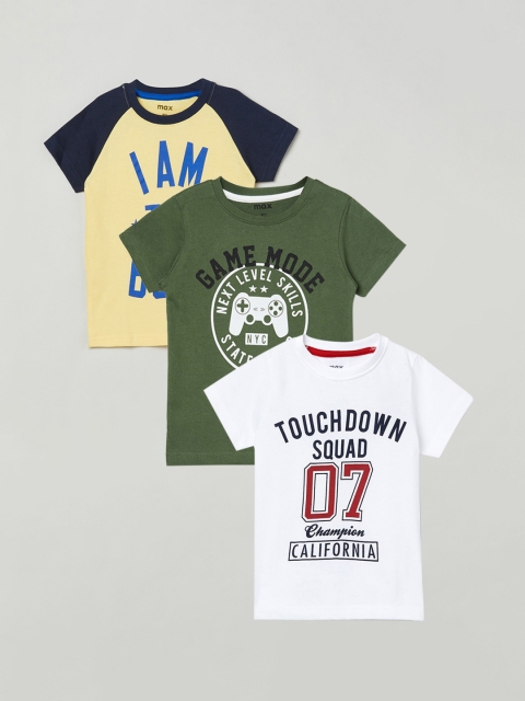 

max Boys Pack of 3 Printed Cotton T-shirts, White