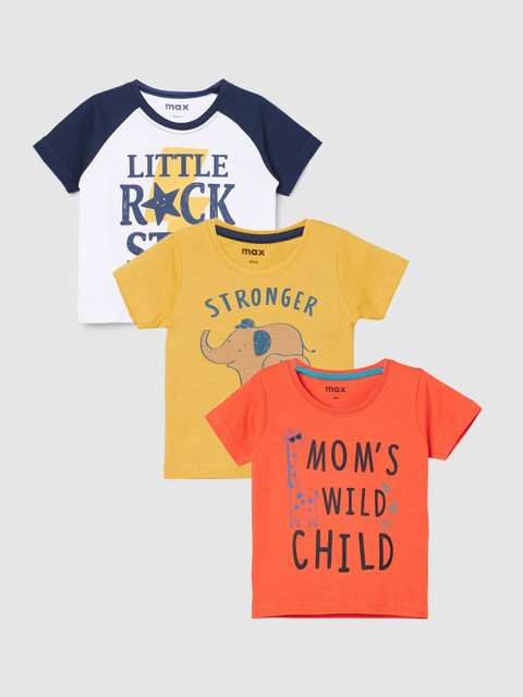 

max Boys Set of 3 Printed Regular Fit Cotton T-shirts, Orange