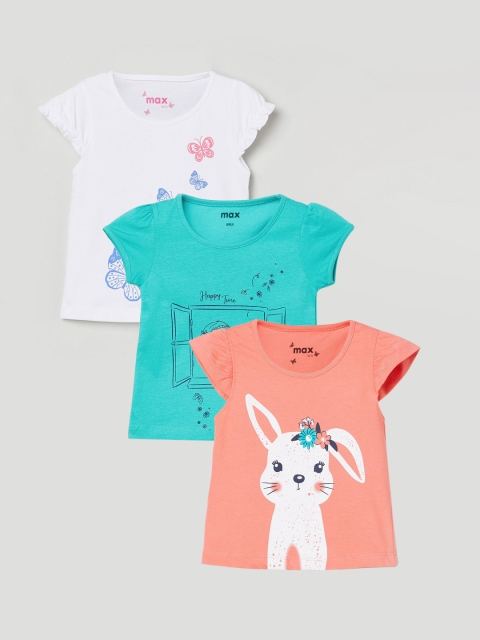 

max Girls Pack of 3 Pure Cotton T-shirts, Orange
