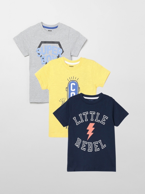 

max Boys Pack of 3 Printed Pure Cotton T-Shirts, Navy blue