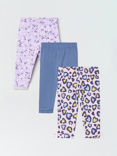 

max Girls Printed Pack of 3 Leggings, Blue