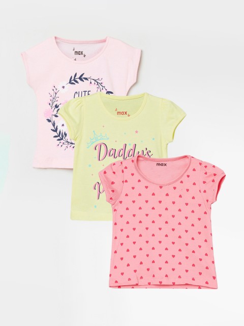

max Girls Pack of 3 Printed T-shirt, Coral
