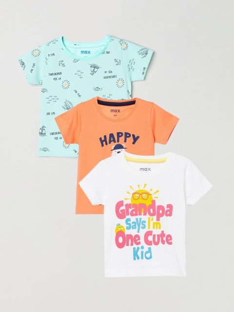 

max Boys Pack of 3 Typography Printed T-shirt, White