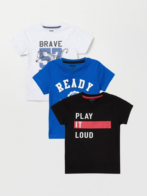 

max Boys Pack of 3 Typography Printed T-shirt, Black