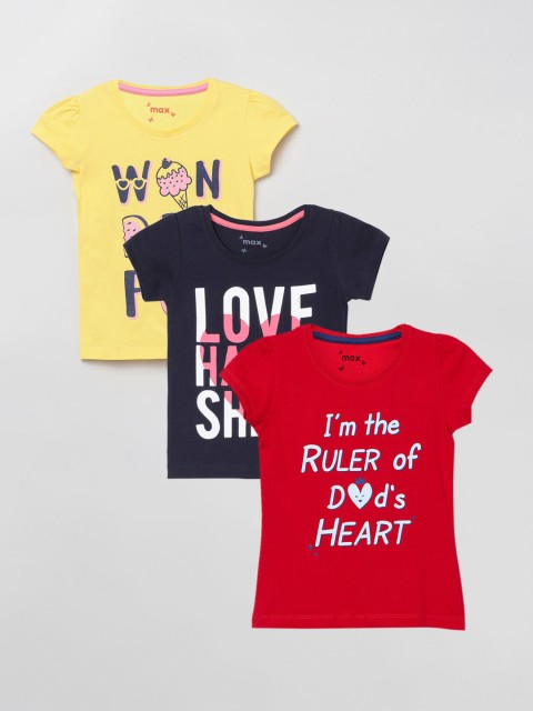 

max Girls Pack of 2 Typography Printed Applique T-shirt, Red