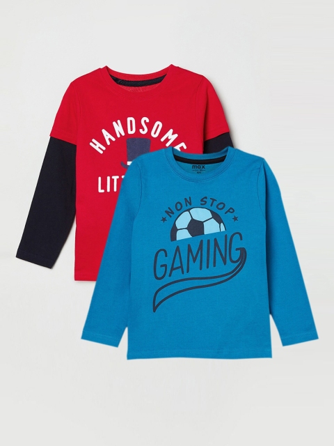 

max Boys Pack of 2 Typography Printed T-shirt, Red