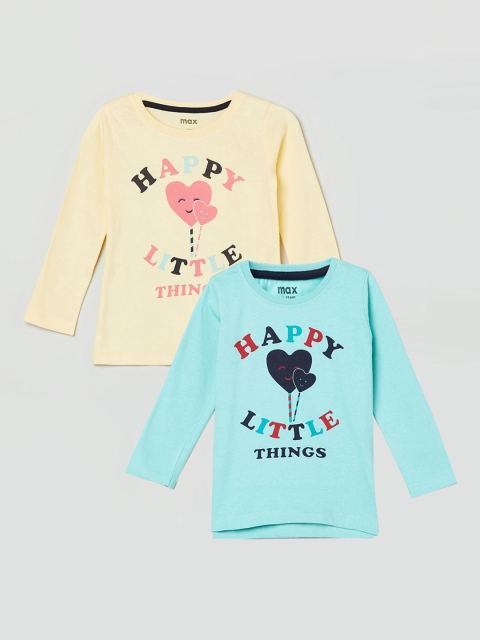 

max Girls Pack Of 2 Printed Pure Cotton Regular-Fit T-Shirts, Blue