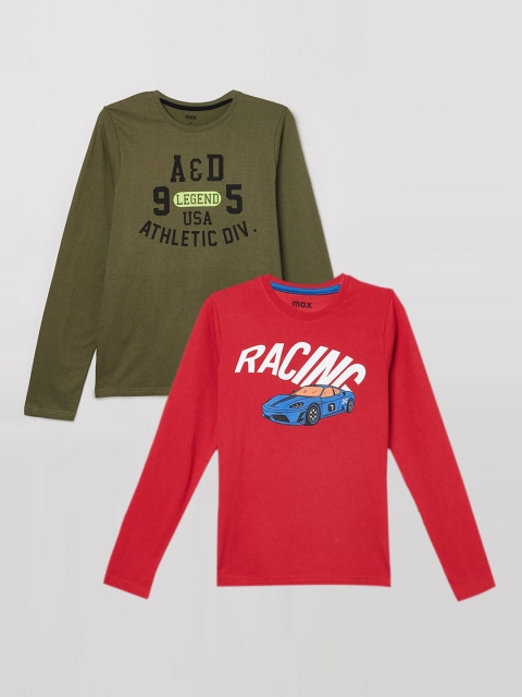 

max Boys Pack of 2 Typography Printed T-shirt, Olive