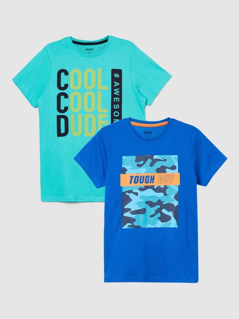 

max Boys Pack of 2 Printed Cotton T-Shirts, Blue