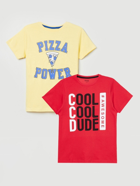 

max Boys Pack of 2 Typography Printed T-shirt, Yellow