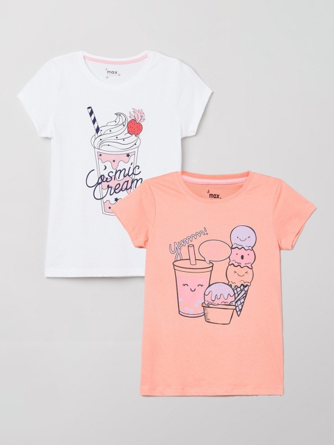 

max Girls Pack of 2 Printed Cotton T-shirts, White