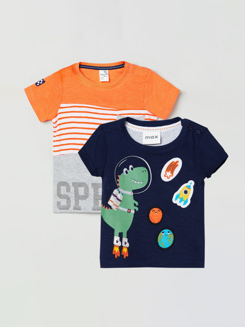 

max Boys Pack of 2 Printed Cotton T-Shirts, Orange