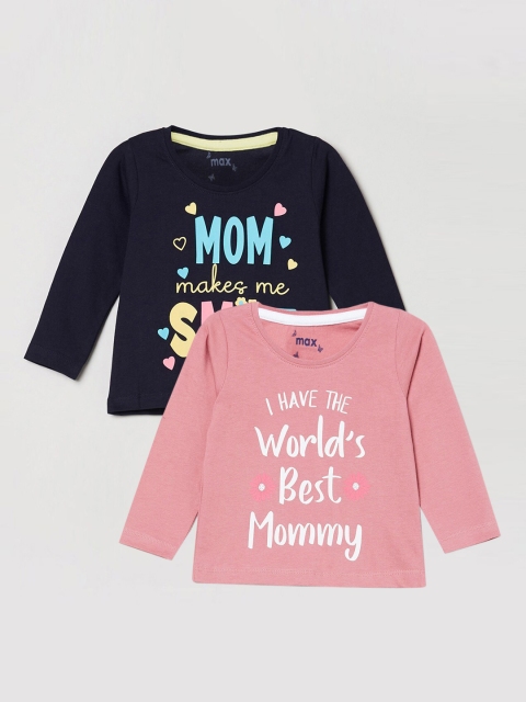 

max Girls Pack Of 2 Navy Blue & Peach-Coloured Printed Cotton T-shirt