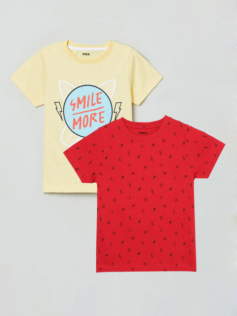 

max Boys Pack of 2 Red & Yellow Printed Cotton T-Shirts