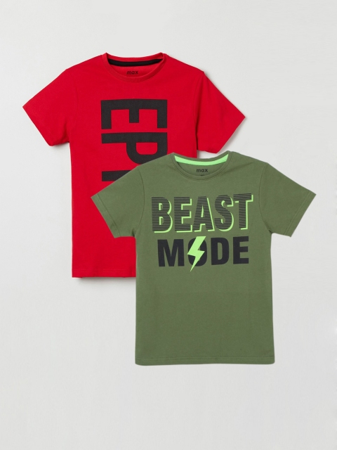 

max Boys Pack Of 2 Red & Green Printed Cotton T-shirt