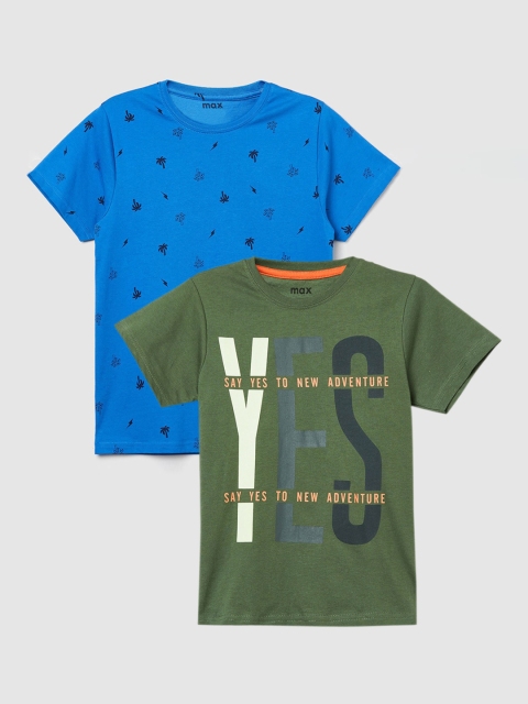 

max Boys Pack of 2 Printed Cotton T-shirts, Olive