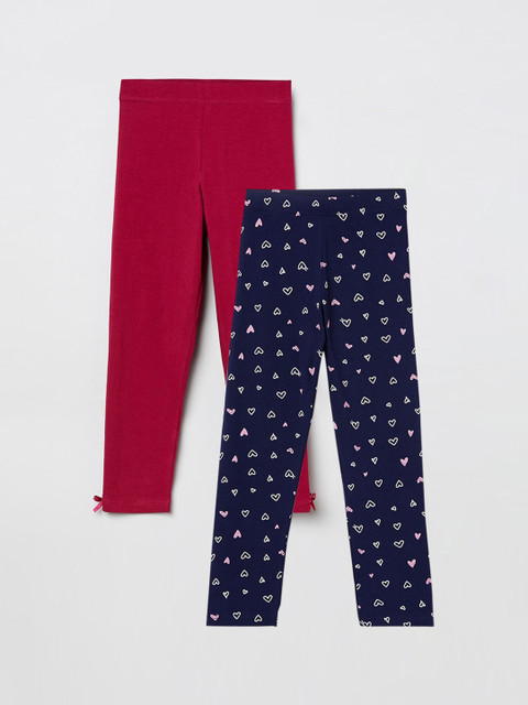 

max Girls Pack of 2 Ankle Length Leggings, Red