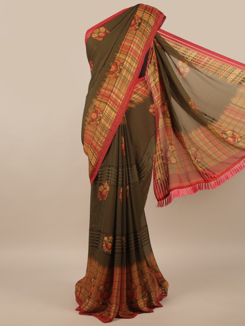 

Pothys Orange & Brown Printed Poly Chiffon Saree