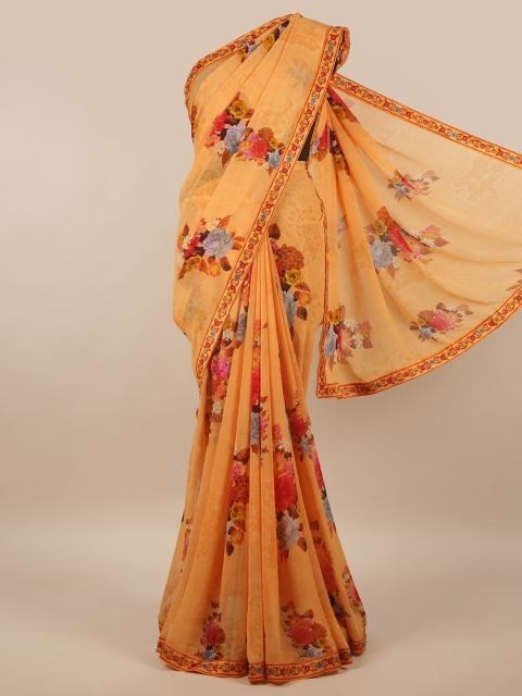 

Pothys Peach-Coloured & Blue Floral Saree