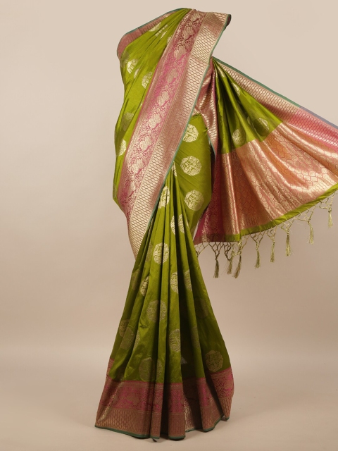 

Pothys Green & Pink Floral Zari Jute Silk Saree