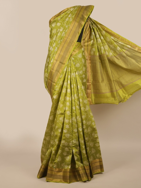 

Pothys Green & White Floral Zari Jute Silk Saree
