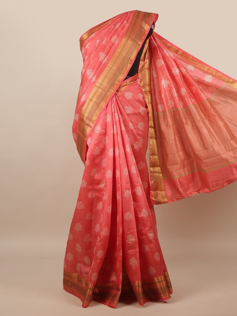 

Pothys Pink & White Floral Zari Jute Silk Saree