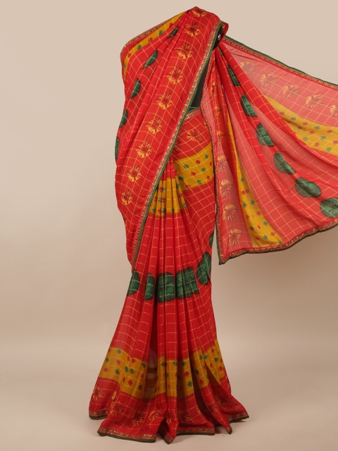 

Pothys Orange & Green Checked Saree